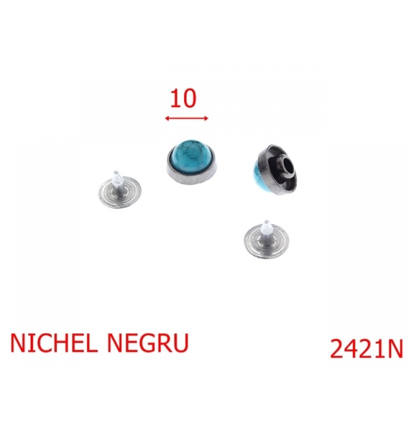 2421N/PIETRE TURQOISE 10MM MONTURA NICHEL NEGRU-10-mm---NICHEL NEGRU-1B4--