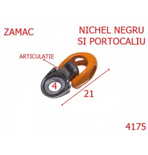 4175/Carlig siret articulat  inchis ---mm-zamac---negru si portocaliu-----