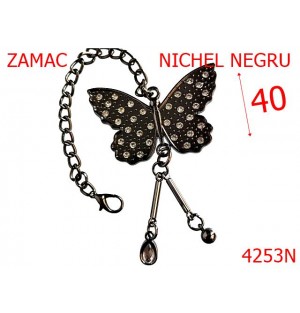4253N/Ornament cu lant si fluture-40-mm-zamac--nichel negru