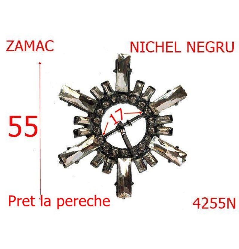 4255N/Catarama rotunda  cu pietre-17-mm-zamac--nichel negru-21 C 10----
