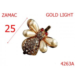 4263G/Ornament albina cu perle si pietre-25-mm-zamac--gold light