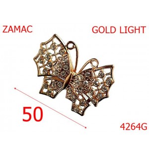 4264G/Ornament fluture cu pietre -50-mm-zamac--gold light-----