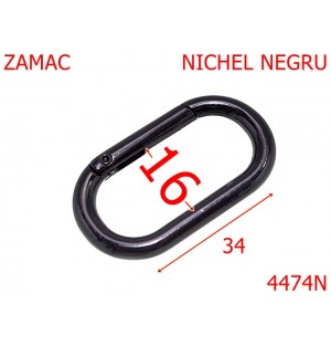 4474N/Inel carabina oval pentru genti-16-mm-zamac--nichel negru-----