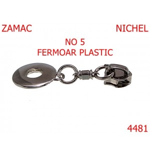 4481/Cursor ornamental pentru  fermoar plastic-No 5-mm-zamac--nichel-----