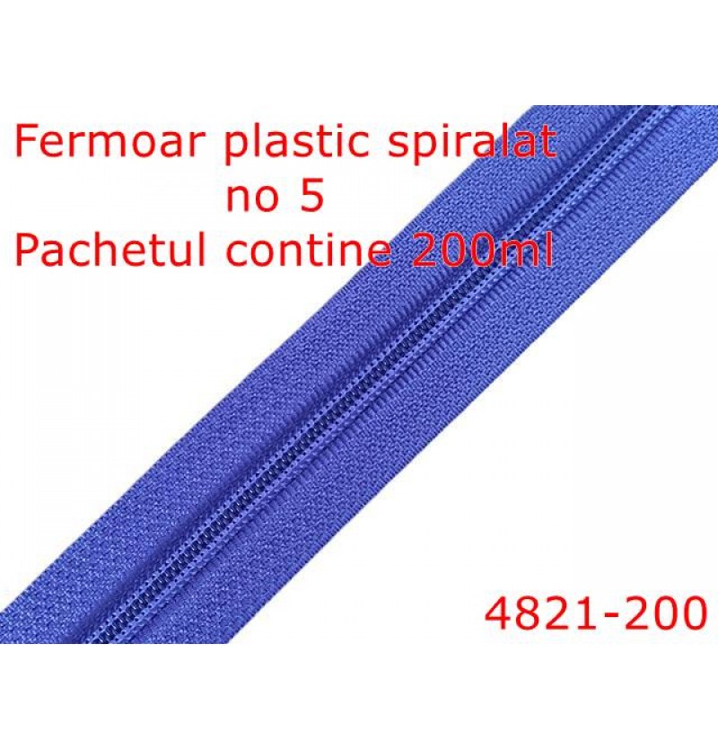 4821-200/Fermoar plastic spiralat -200mt-pentru confectii maochinarie-no 5--poliester--bleu-----