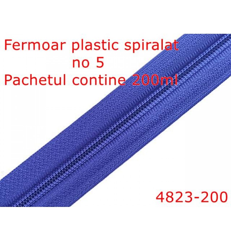 4823-200/Fermoar plastic spiralat -200mt-pentru confectii maochinarie-no 5--poliester--albastru-----