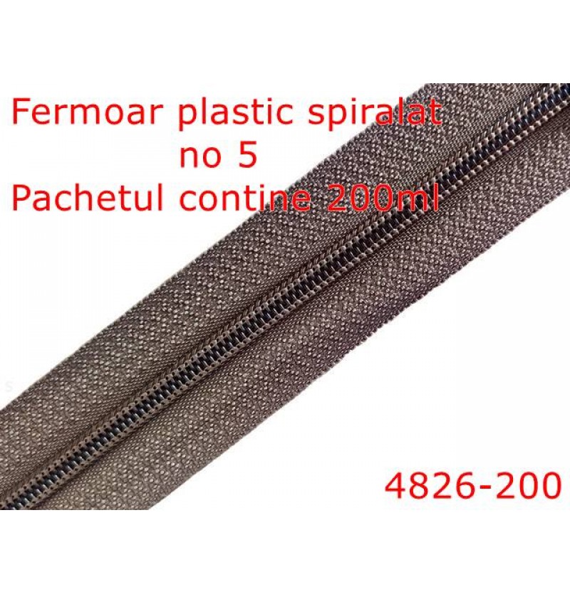 4826-200/Fermoar plastic spiralat-200mt pentru confectii maochinarie-no 5--poliester--tabac-----