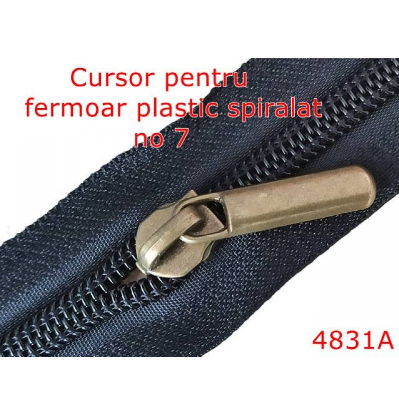4831A/Cursor fermoar spiralat din plastic-no 7--zamac--antic-----