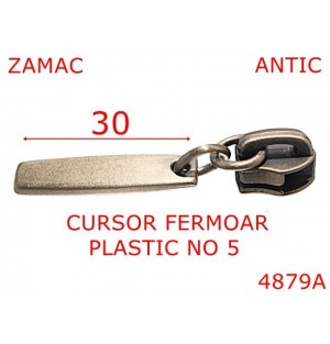 4879A/Cursor fermoar spiralat din plastic-No5-mm-zamac--antic-----
