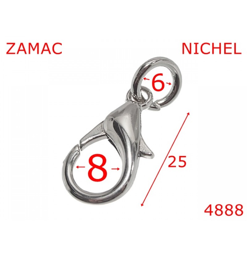 4888/Minicarabina cu inel rotund-25--zamac--nichel-