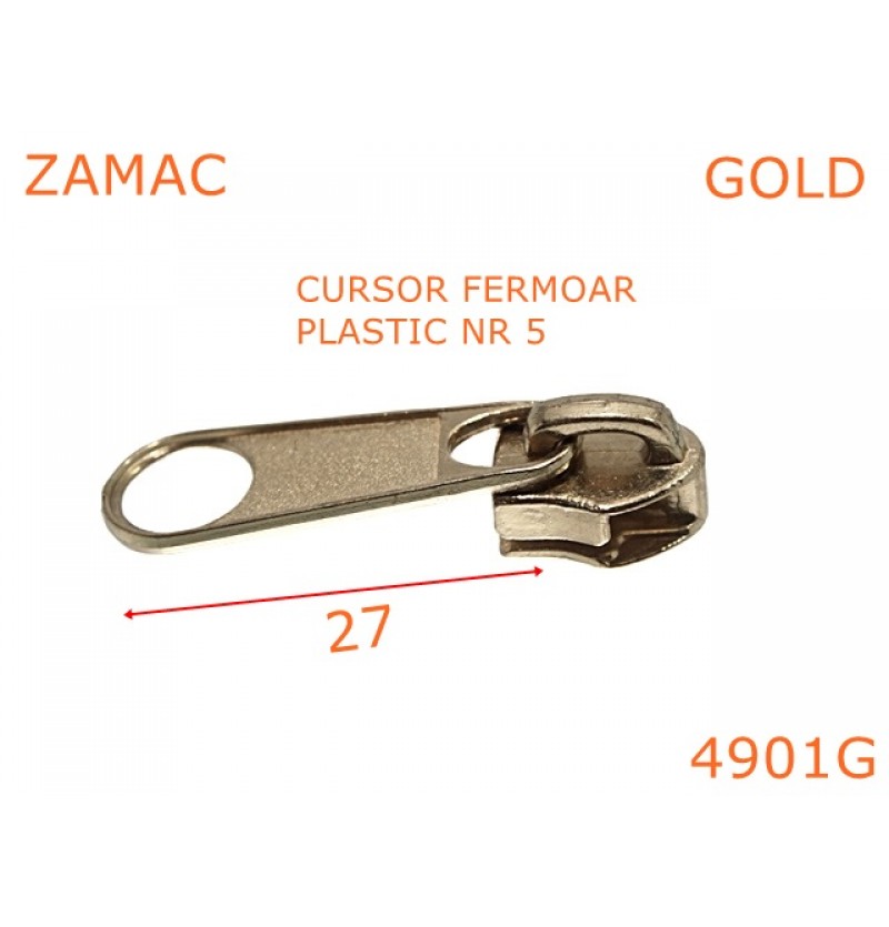 4901G/Cursor fermoar plastic pentru posete si genti-No5--zamac--gold-