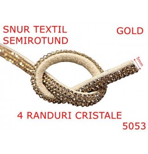 5053/Snur textil cu strass-uri  semirotund-5-mm-textil--gold-----