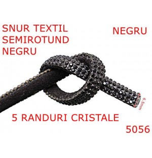 5056/Snur textil cu strass-uri  semirotund-6.5-mm-textil--negru-----