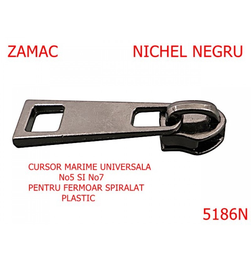 5186N/Cursor Universal 5-7 Pentru Fermoar Spiralat-No5-7--zamac--nichel negru----- 5186N/Cursor Universal 5-7 Pentru Fermoar Spiralat-No5-7--zamac--nichel negru-----