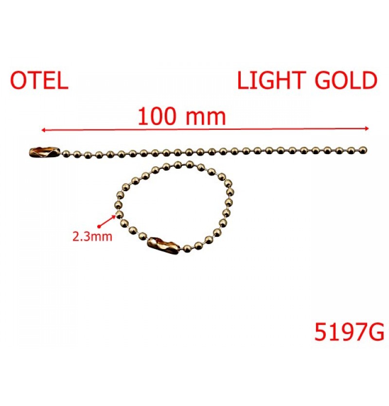 5197G/Lant Cu Bile 2.3 Mm Si Inchizatoare-100-mm-otel--gold light-----