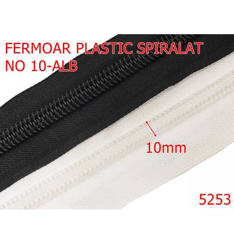5253/Fermoar Spiralat Din Plastic-NO10-mm-poliester--alb-----