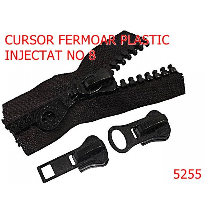 5255/Cursor Fermoar Plastic Injectat -NO8-mm-zamac--negru-----