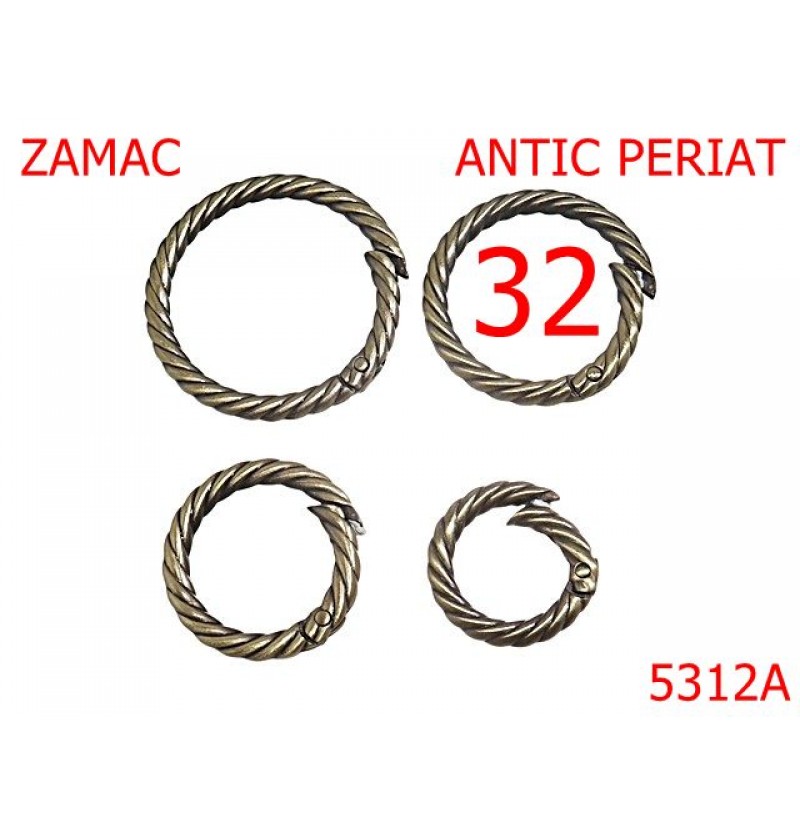 5312A/Inel Carabina Ornamental Pielarie-32-mm-zamac--antic periat-----