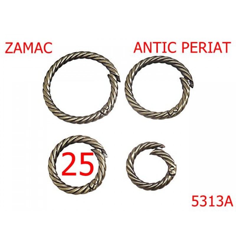 5313A/Inel Carabina Ornamental Pielarie-25-mm-zamac--antic periat-----