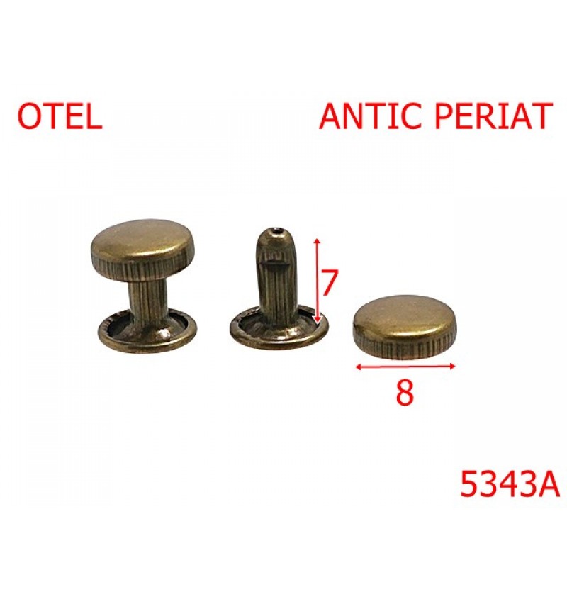 5343A/Rivet Dublu Cap Cilindric Pentru Pielarie-8-mm-otel--antic periat-----