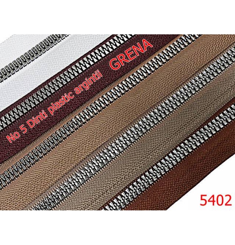 5402/Fermoar Plastic Dinti Argintii  Injectati-NO5----grena -----